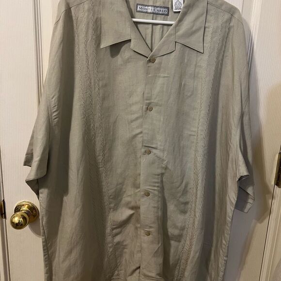 Men's Tan Linen Resort Shirt Size 2X Great Condition - Picture 1 of 9